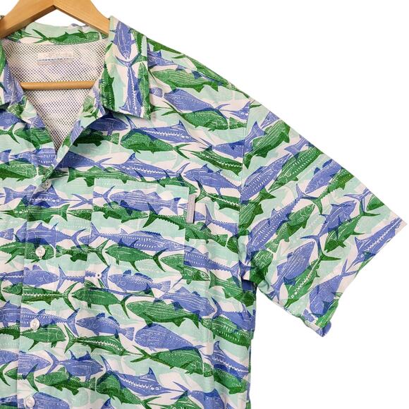 Columbia PFG Men's Short Sleeve Button Up Shirt Sz Large Vented All Over Print - Picture 4 of 9